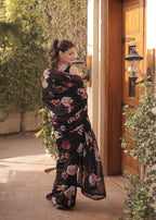 VELOUR Flora Noir Saree Women 3pcs