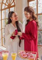 Edowlark Maroon Embroidered Raw Silk Suit Women 4pcs