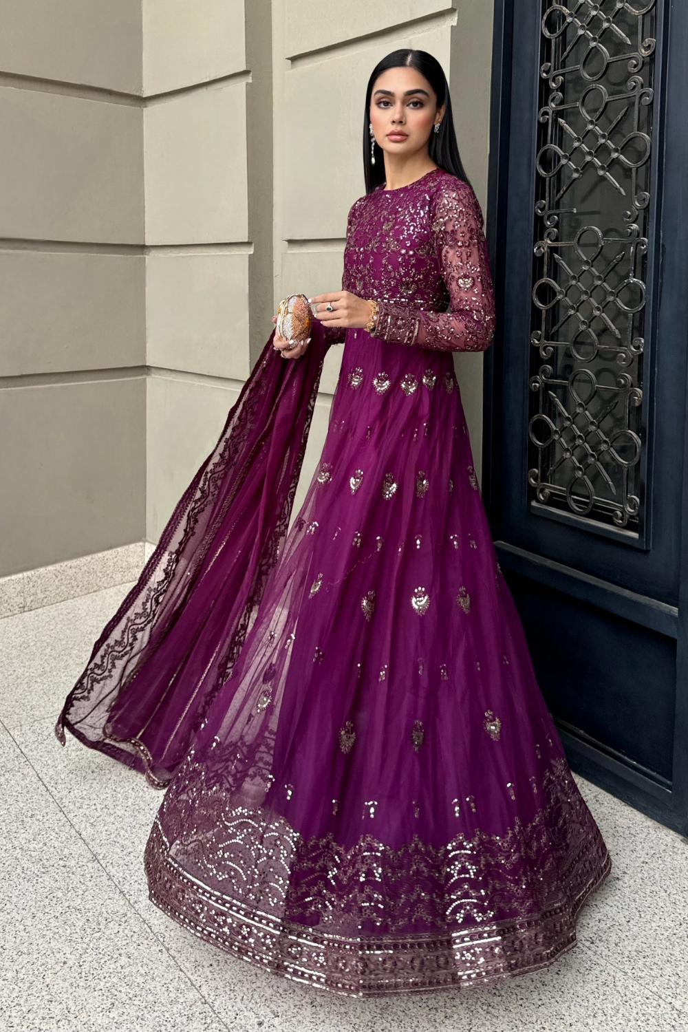 Esra EMBROIDERED NET EMS 24 02 Women 3pcs