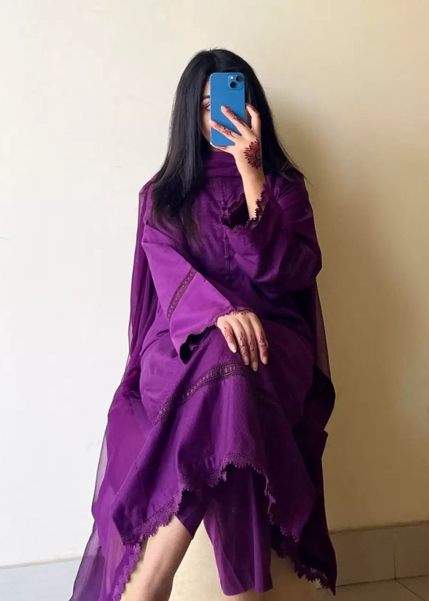 Ayesha B purple dobby cambric Women 3pcs