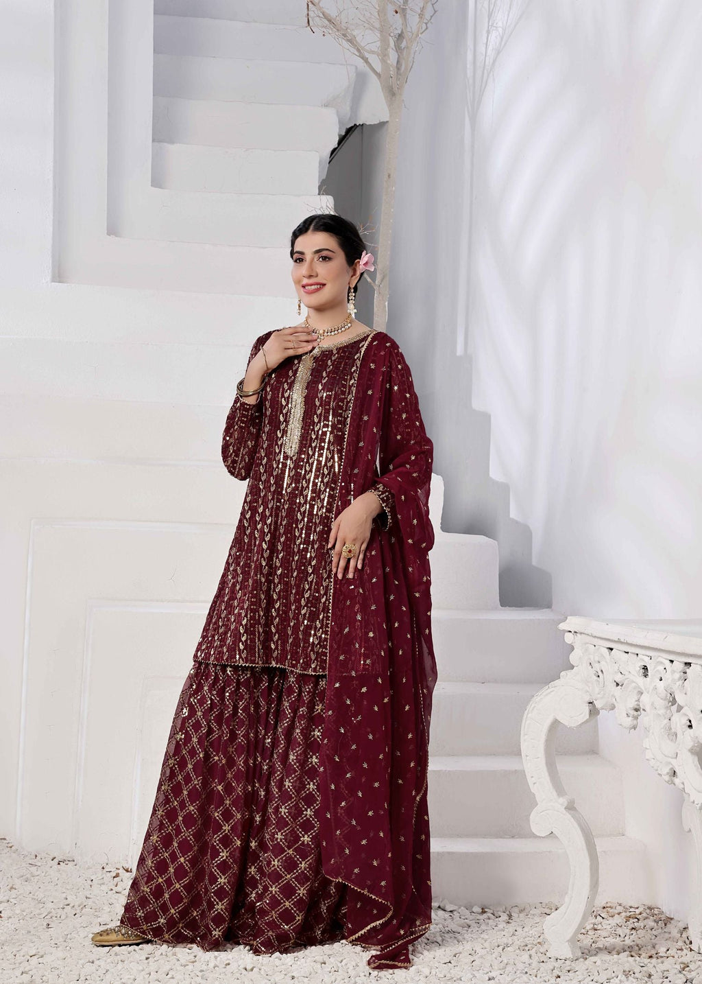 Ayesha Closet Preshy Gul Maroon Women 3pcs