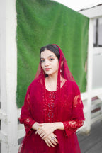 Four Season Boutique IFFI NET REDISH MAROON Women 3pcs