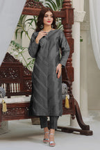Khas Stitched Silk Shirt & Trouser Dark Grey KFS 2370
