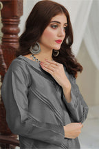 Khas Stitched Silk Shirt & Trouser Dark Grey KFS 2370