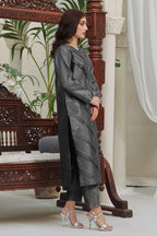 Khas Stitched Silk Shirt & Trouser Dark Grey KFS 2370