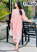 Haya'S Creation Peach Self Tarkashi Lawn Dress with Embroidered Patches Women 2pcs