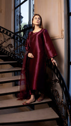 Naaz Couture Dark Fuchsia Pink Raw Silk Suit Women 3pcs