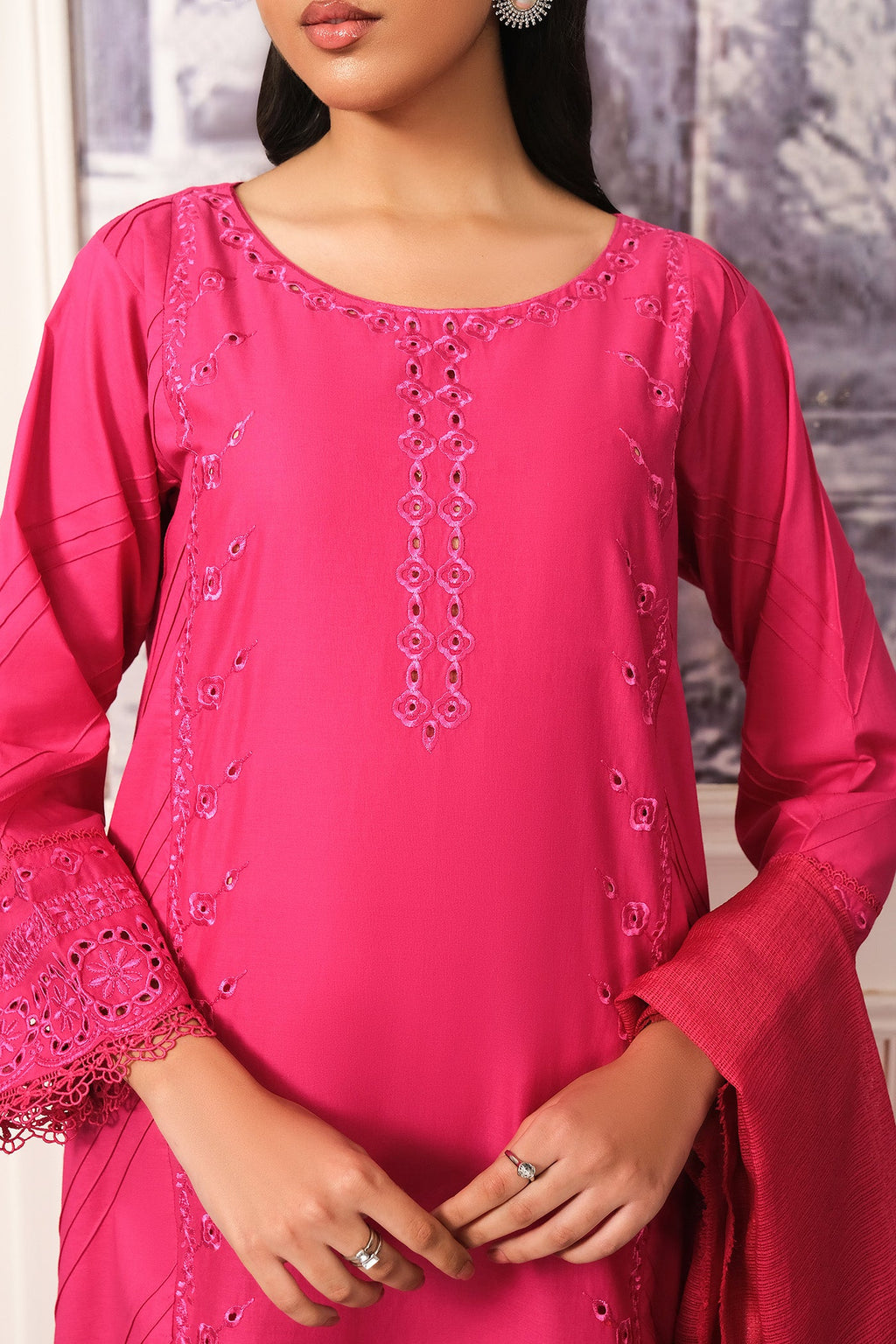 Buzzazi Bright Pink Embroidered Suit Women 3pcs