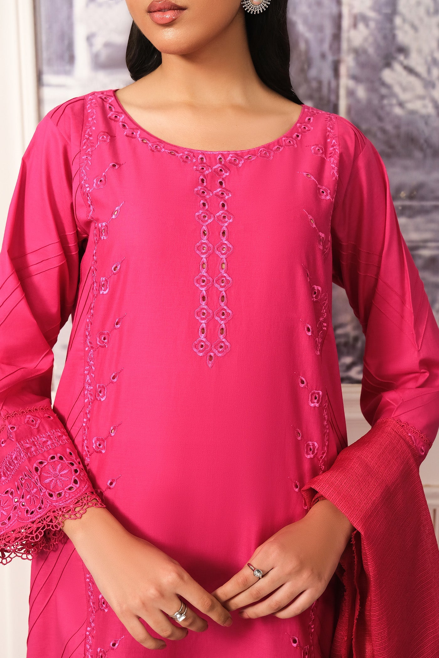 Buzzazi Bright Pink Embroidered Suit Women 3pcs