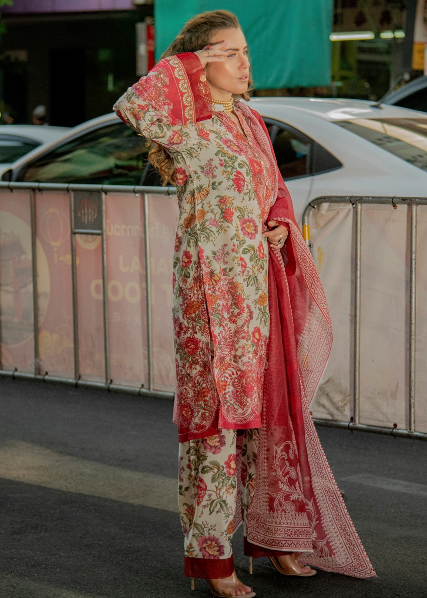 By-East Lawn Suit Printed (PNK) Women 3pcs