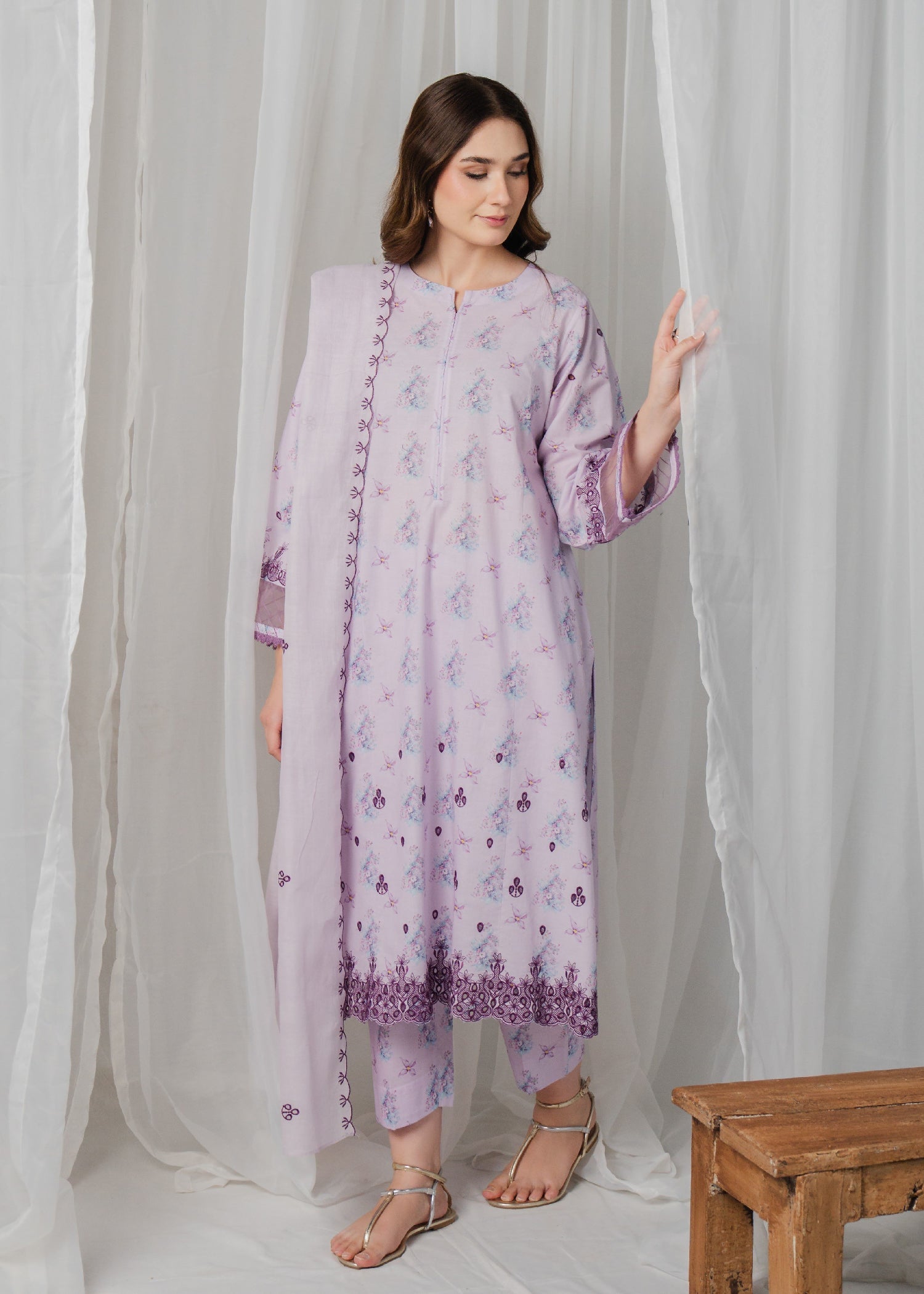 Buzzazi Lilac Wisteria Printed Suit Women 3pcs