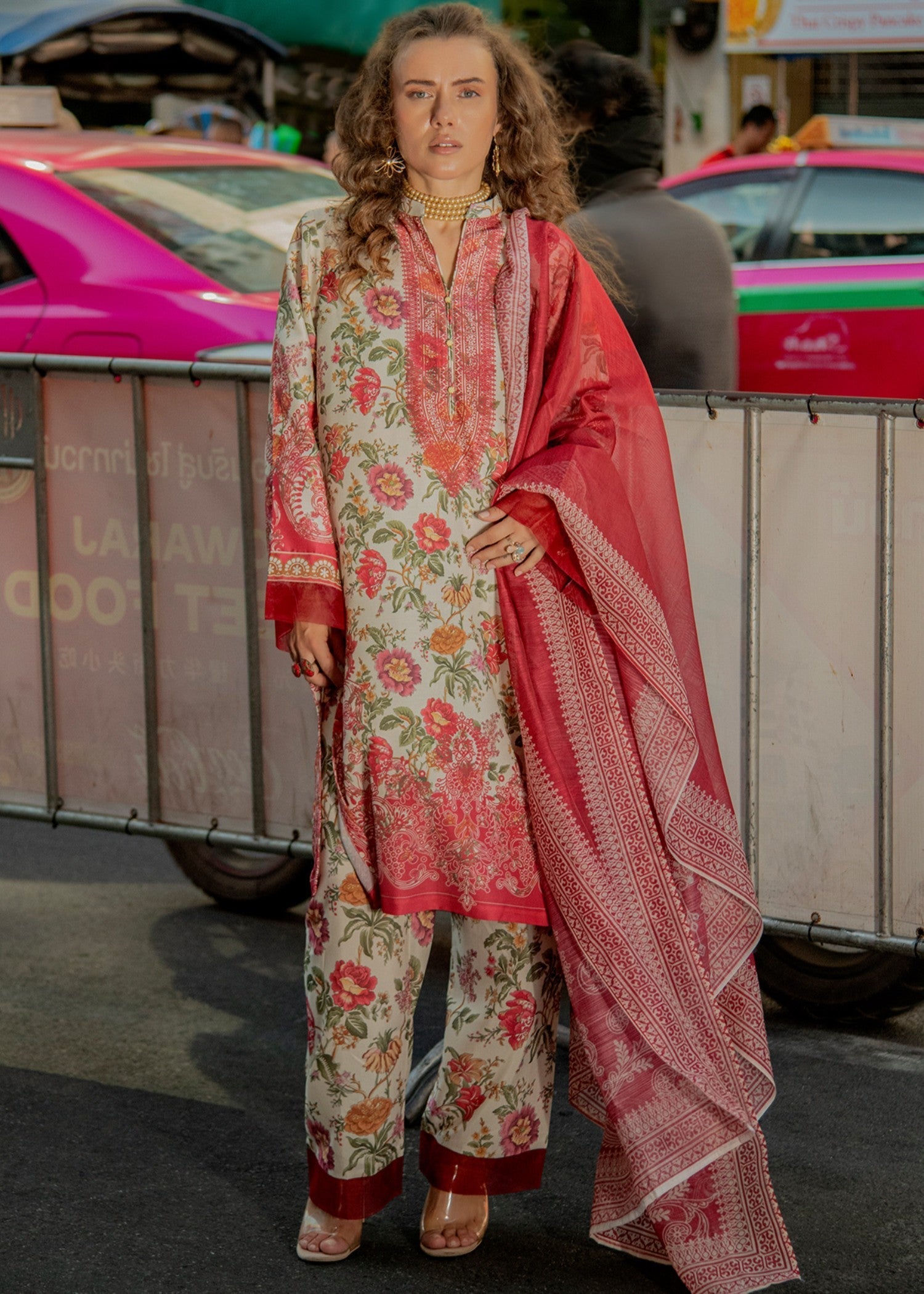 By-East Lawn Suit Printed (PNK) Women 3pcs
