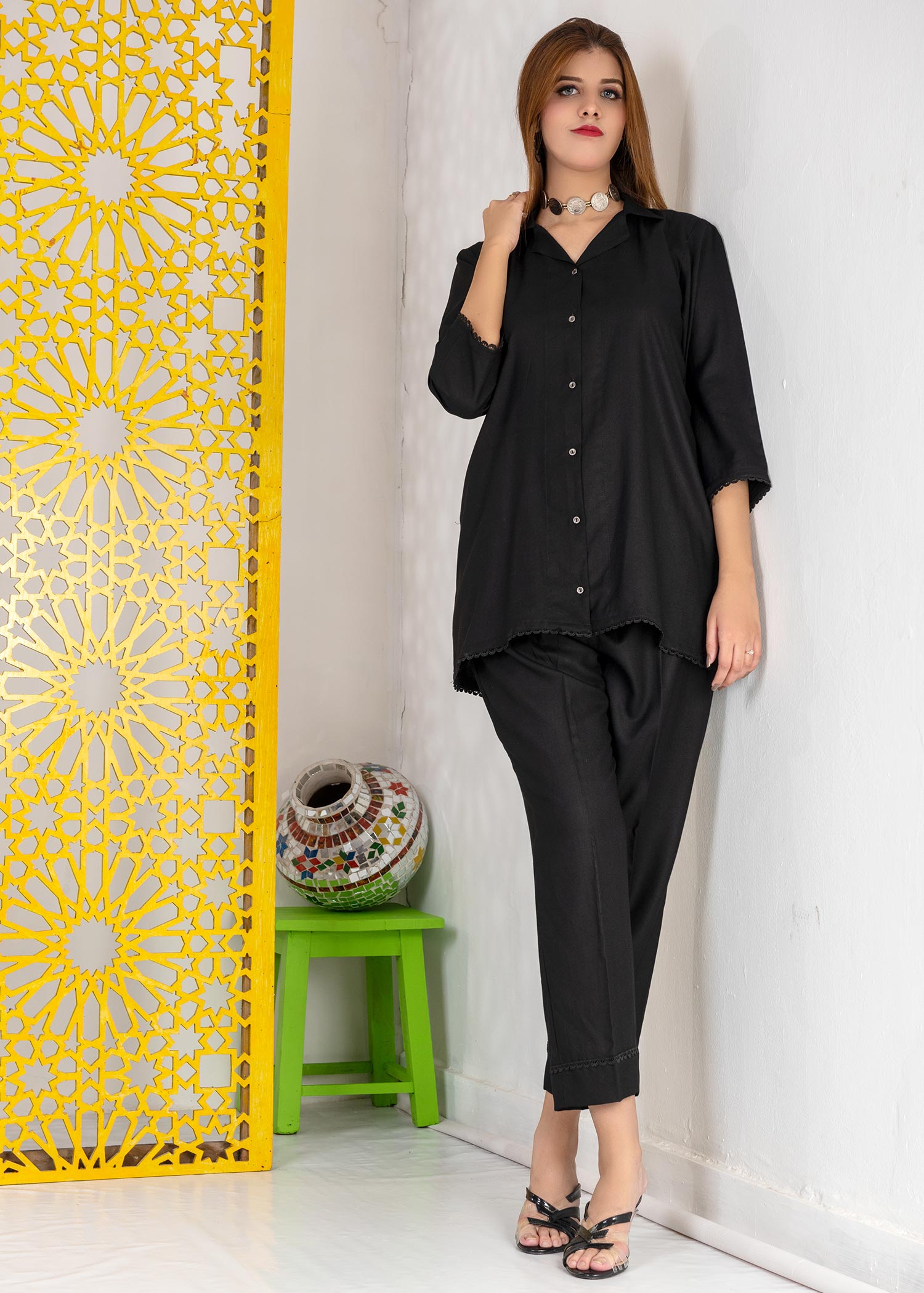 A&J Solid Black Women 2pcs