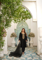 Ayesha B black organza hand work Women 3pcs