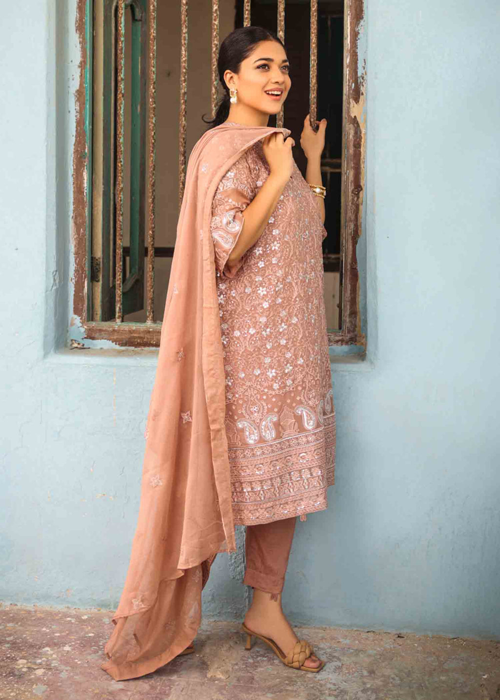 Anum Jung BEIGE CHIFFON EMB 194 Women 4pcs