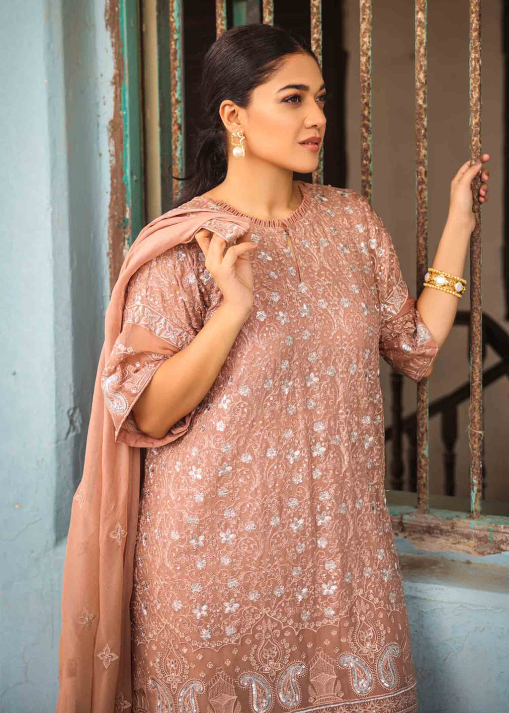 Anum Jung BEIGE CHIFFON EMB 194 Women 4pcs