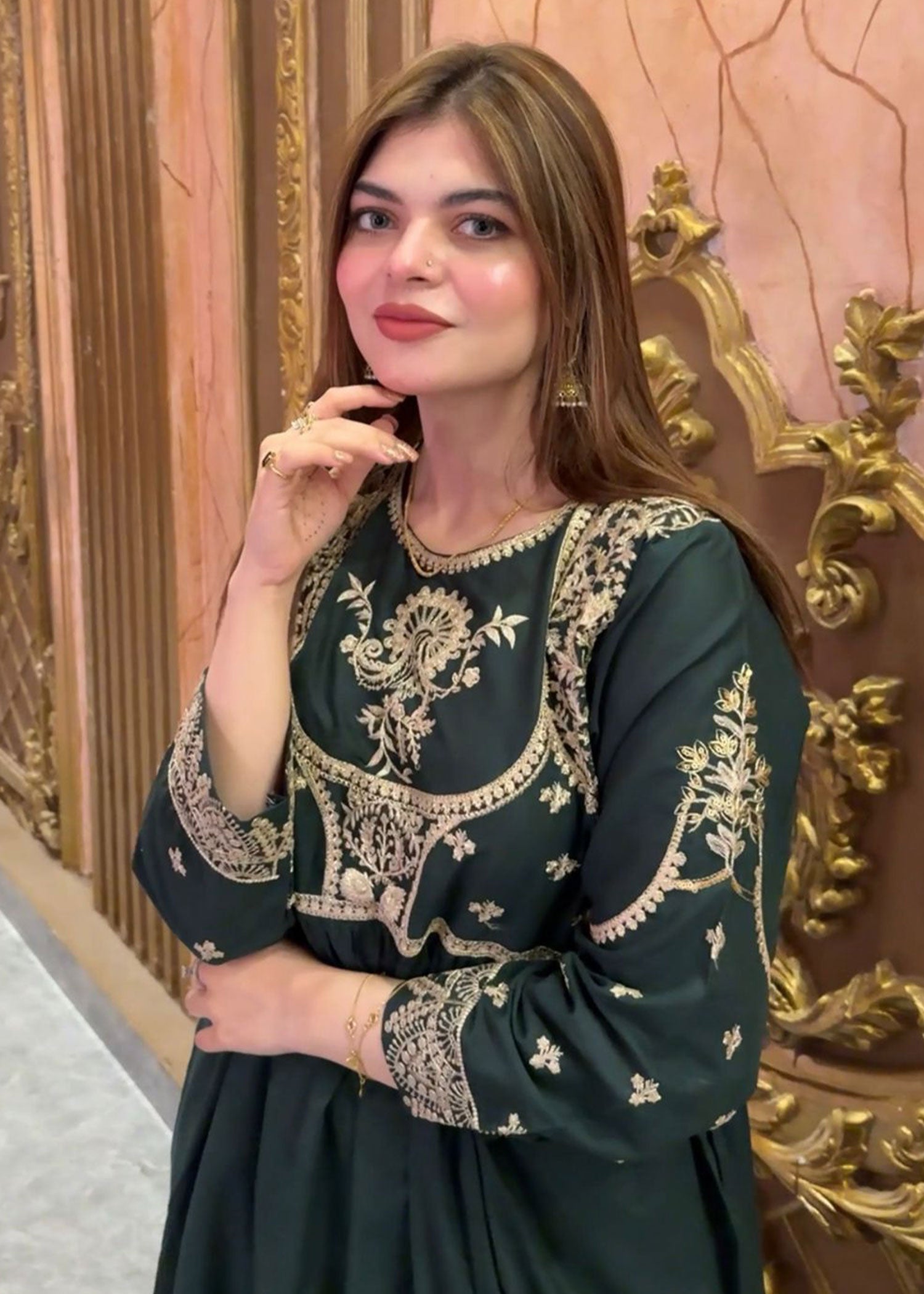 Atrangi GREEN EMBROIDERS FROCK DRESS (CC 642) Women