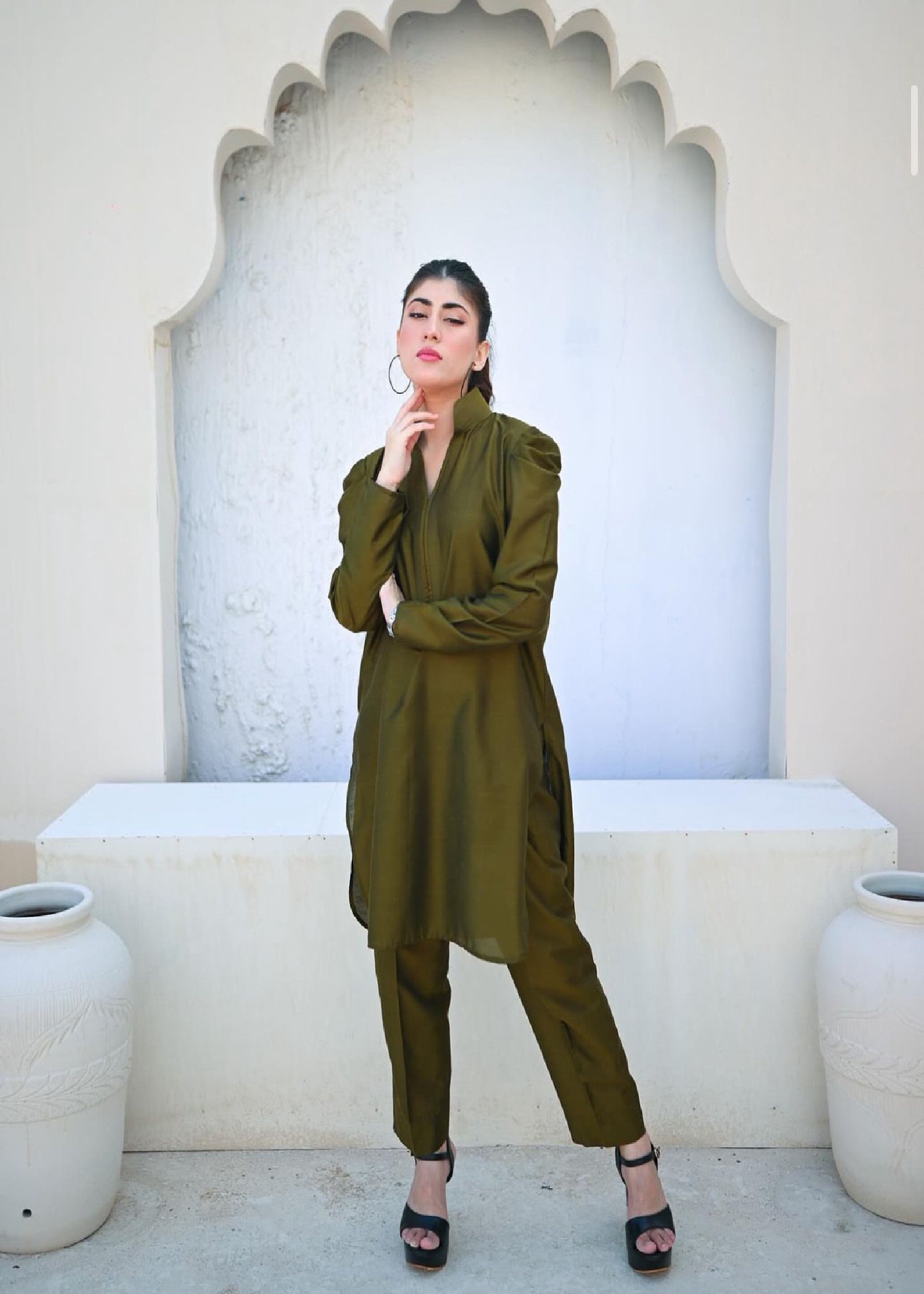 Zauk Moss Green Two Piece Dress Women 2pcs