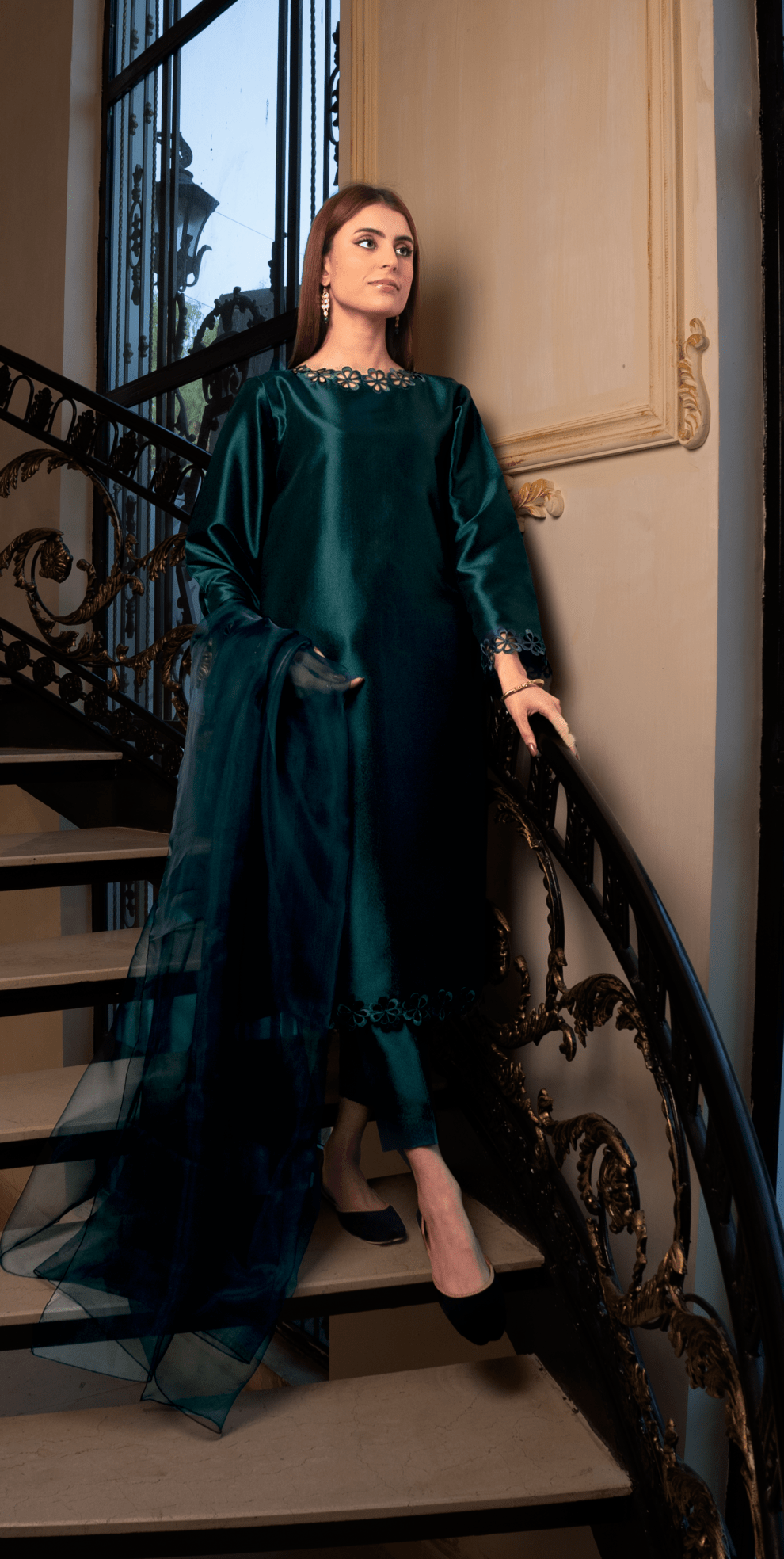 Naaz Couture Dark Teal Raw Silk Suit Women 3pcs