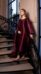 Naaz Couture Dark Fuchsia Pink Raw Silk Suit Women 3pcs