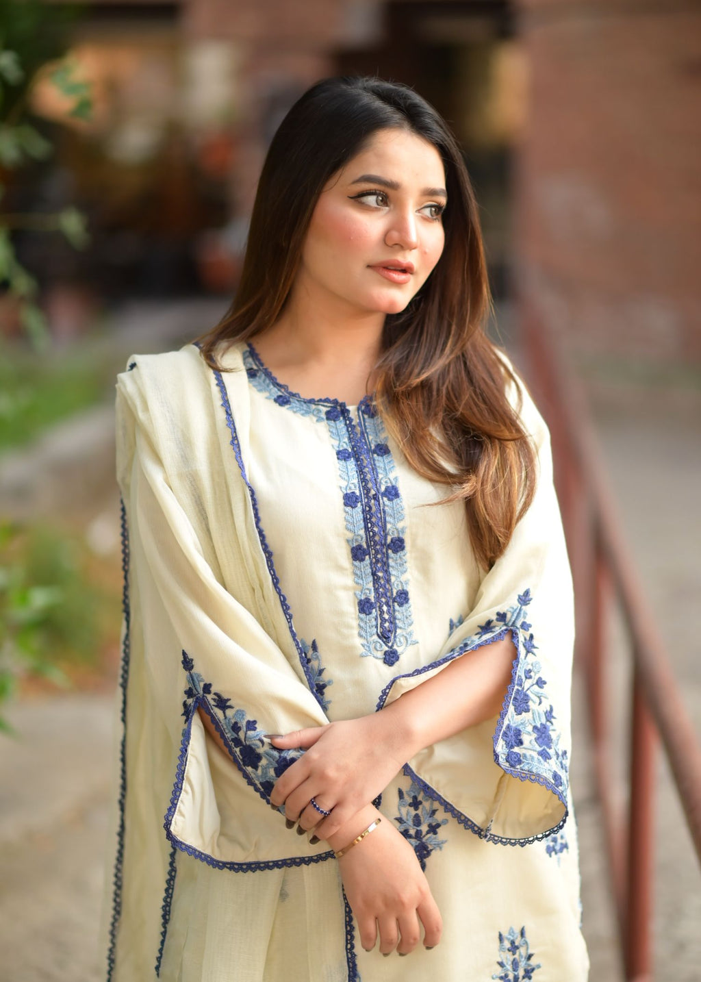 Ayesha B khadinet blue embriodred Women 3pcs