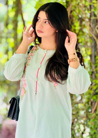 Haya'S Creation Embroidered Pistachio Green Doria Lawn Dress with Farshi Shalwar Women 2pcs
