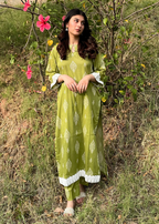 Haya'S Creation Digital Printed Green Lawn Dress with Plazo Women 2pcs