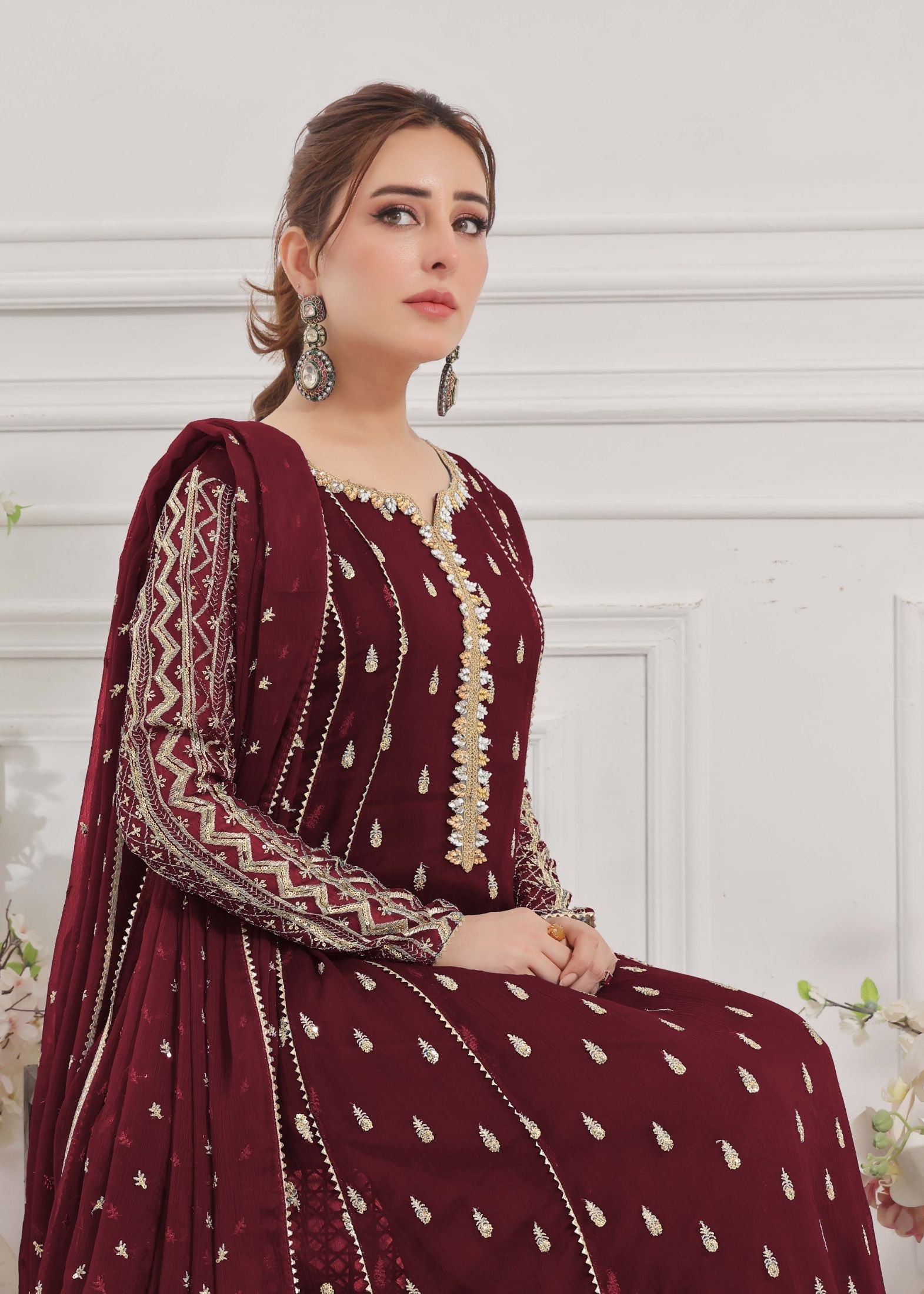 Alsiyab Bahaar Mehroon Women 3pcs