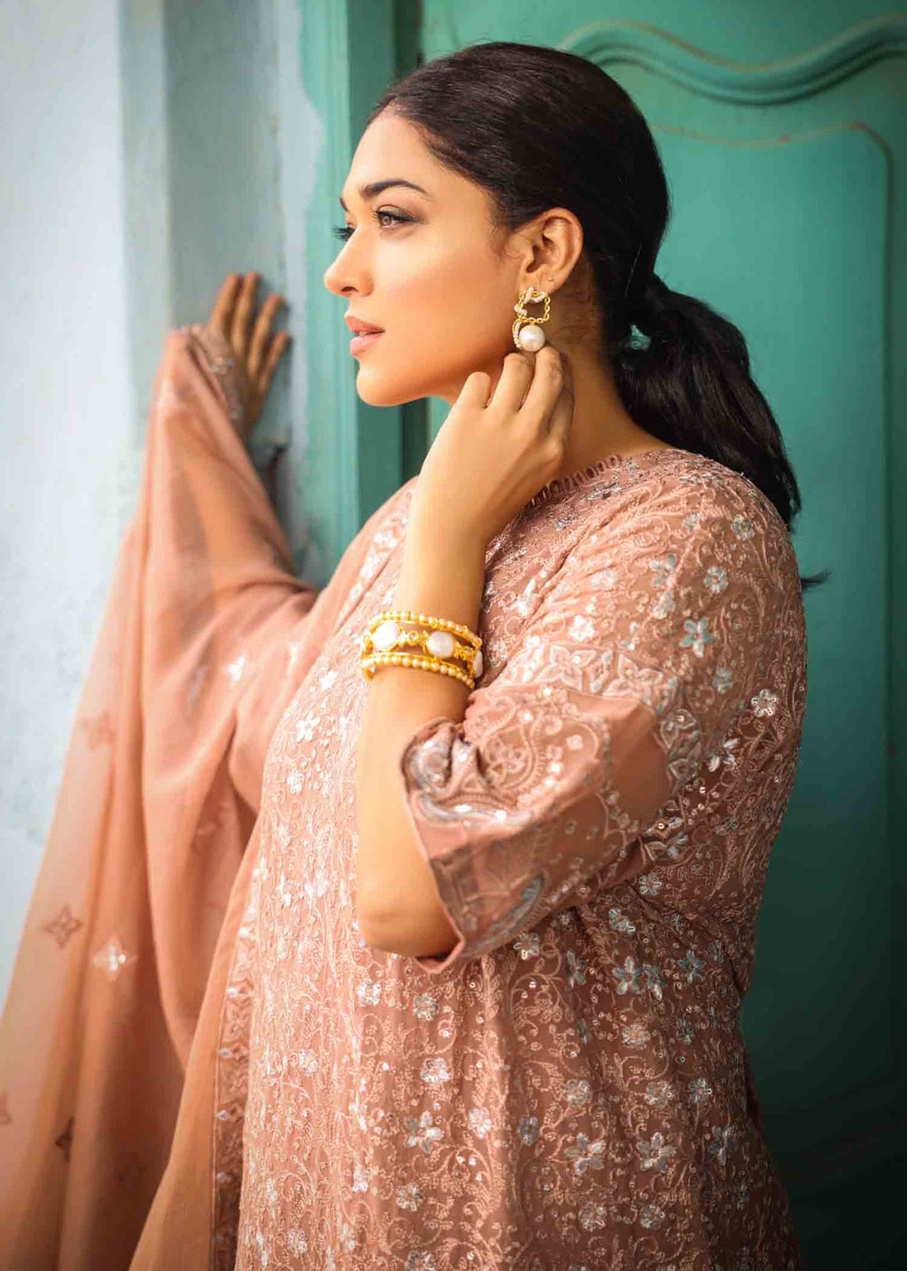 Anum Jung BEIGE CHIFFON EMB 194 Women 4pcs