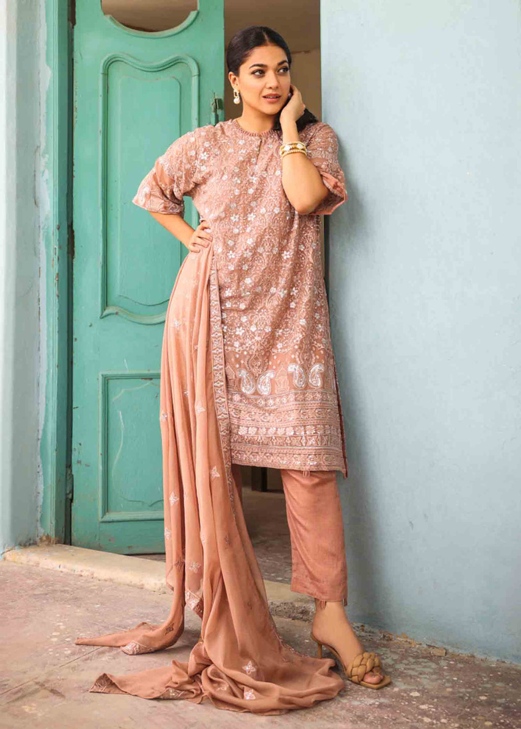 Anum Jung BEIGE CHIFFON EMB 194 Women 4pcs