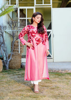 Athena Apparels Lumina: Pink Long Shirt With Red Floral Work 394 Women 1pcs