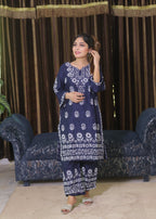 Libas Thread Foam Print Navy Blue Women 2pcs