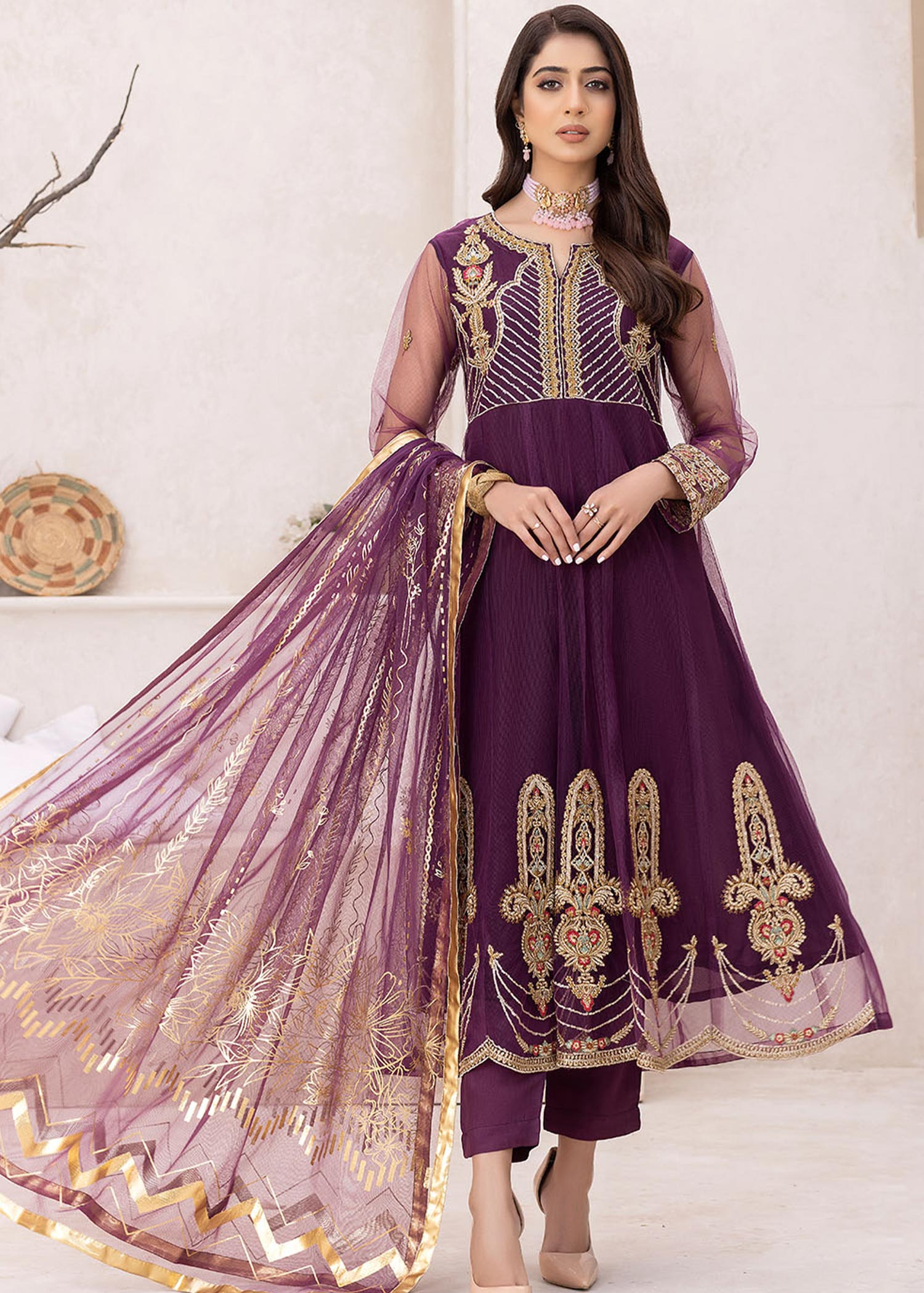 Madame Embroidered Net Frock Suit 2587 Women 3pcs