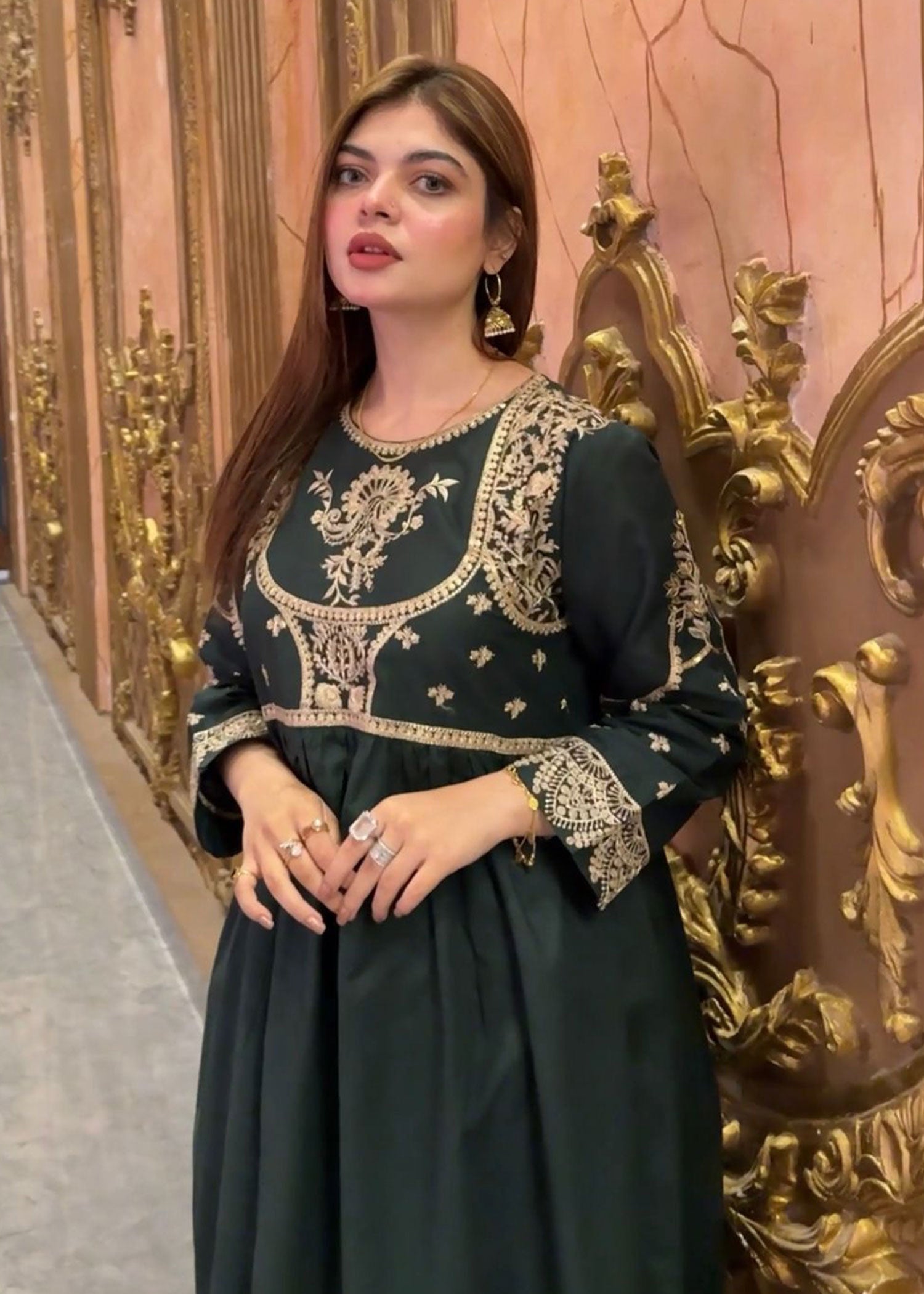 Atrangi GREEN EMBROIDERS FROCK DRESS (CC 642) Women
