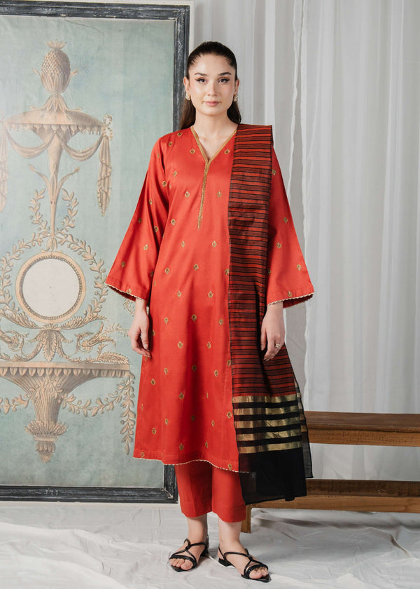 Buzzazi Rust Embroidered Suit Women 3pcs