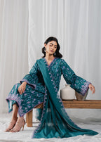 Buzzazi Teal Printed Suit Women 3pcs