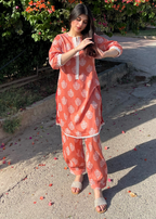 Haya'S Creation Printed Coral Lawn Dress with Patyala Style Bottom Women 2pcs