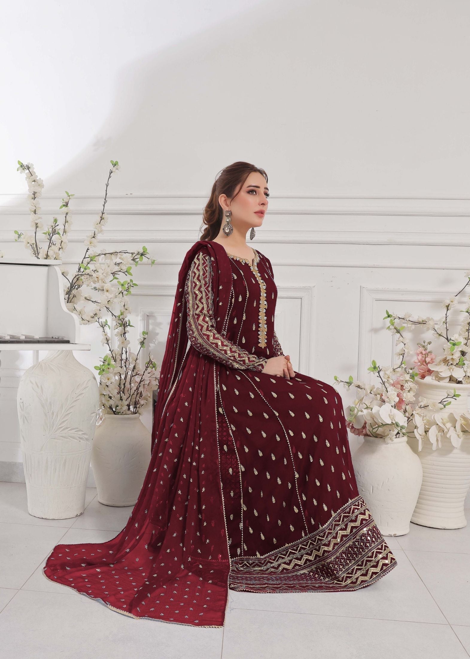 Alsiyab Bahaar Mehroon Women 3pcs