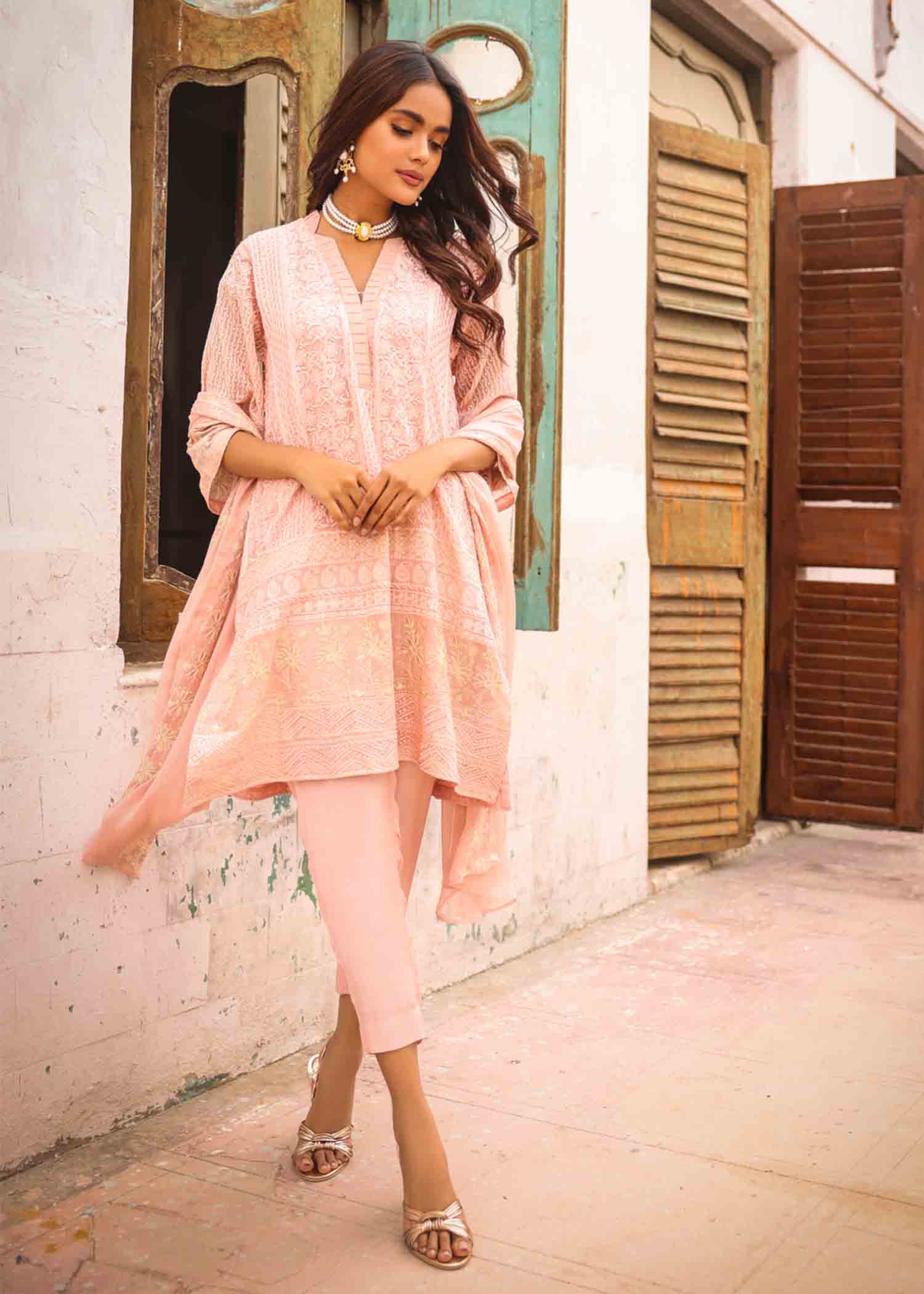 Anum Jung PINK CHIFFON EMB 192 Women 3pcs