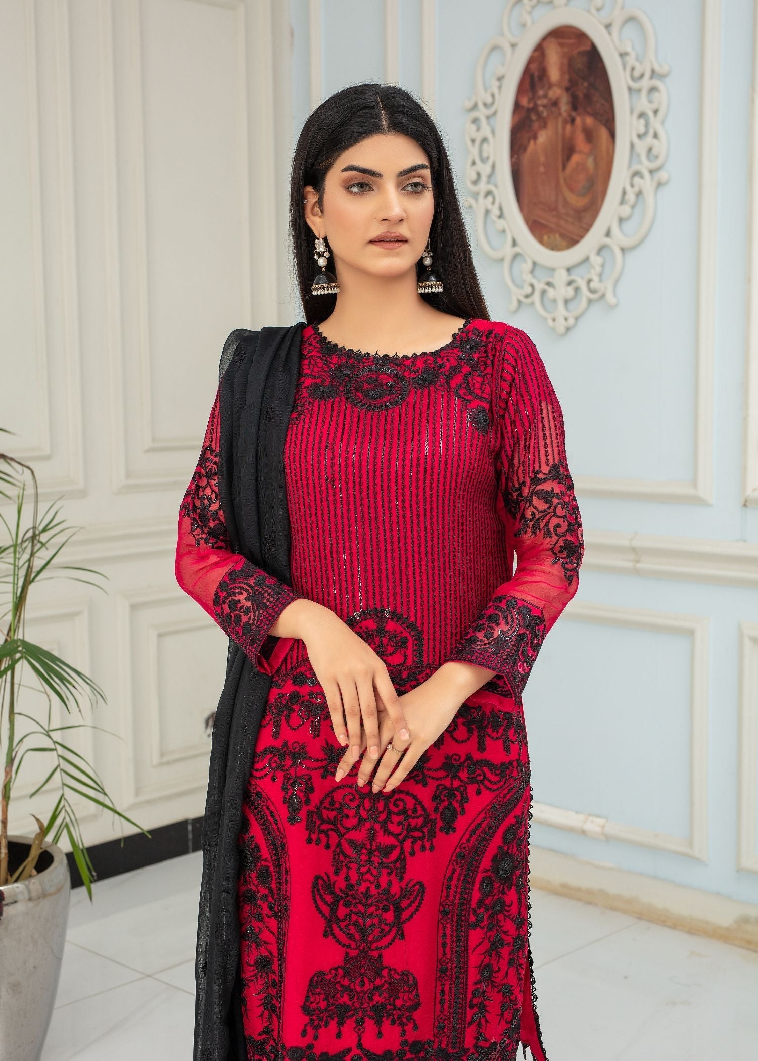 Pehnawa By Bin Akram’s BOLD BLOSSOM IN BLACK CHIFFON Women 3pcs