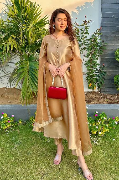 Naaz Couture Gold Raw Silk Suit Women 3pcs