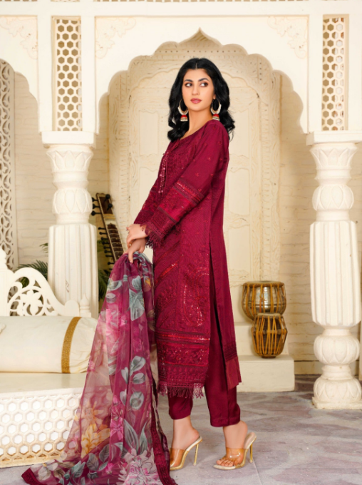 Khubsurat 3307 KH OR NT Mehroon Embroidery Women 3pcs