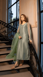 Naaz Couture Pistachio Green Raw Silk Suit Women 3pcs