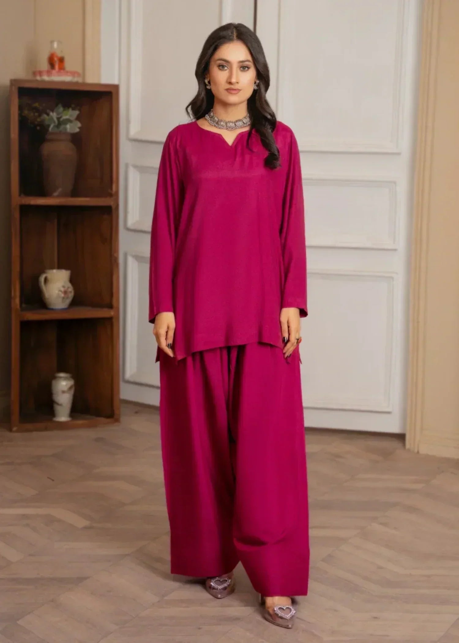Akhrot Clothing FARSHI SHALWAR MAGENTA Women 2pcs