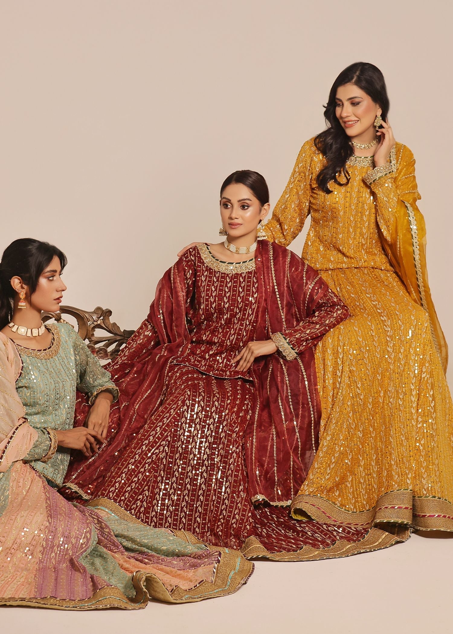 Ayesha Closet Shadmani Burgundy Women 3pcs