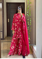 Ayesha B mehroon lawn suit flapper style (sabeen) Women 3pcs