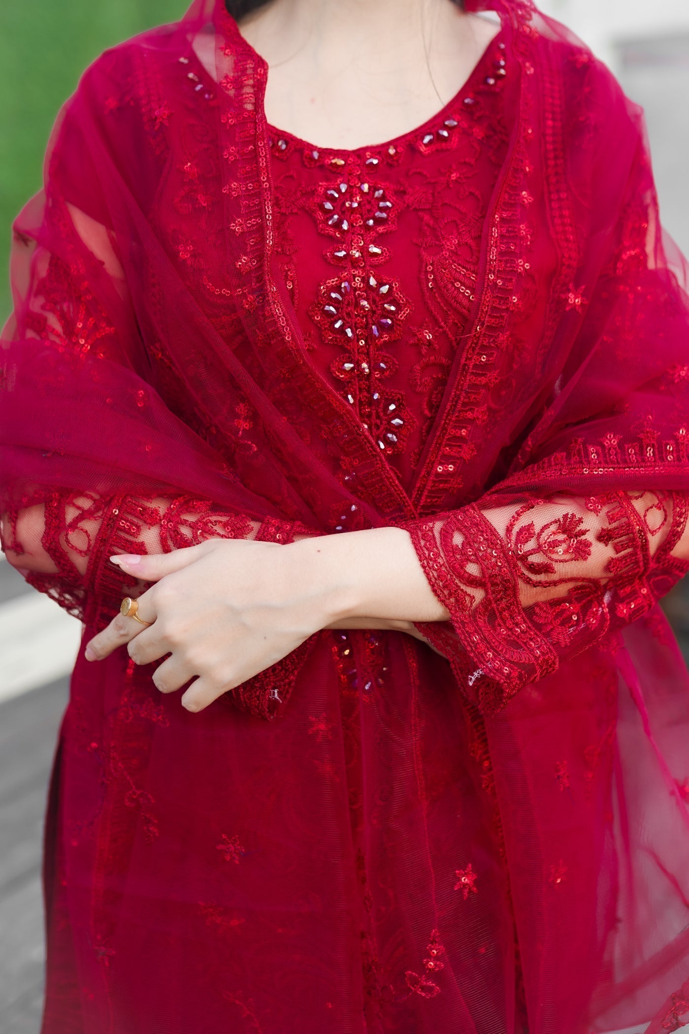 Four Season Boutique IFFI NET REDISH MAROON Women 3pcs