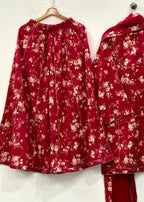 Ayesha B mehroon lawn suit flapper style (sabeen) Women 3pcs