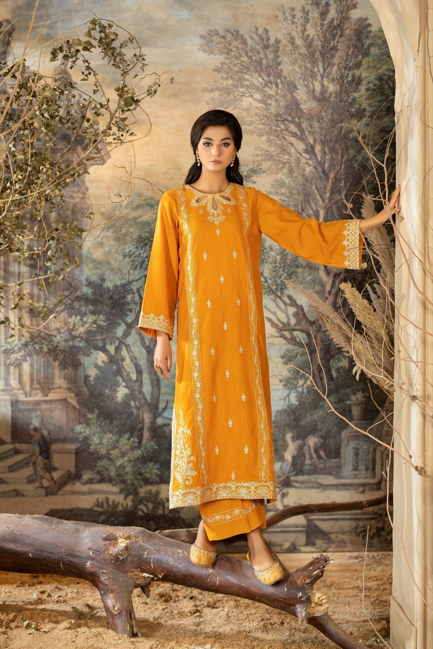 La Rosaa LW2 06 Mustard Embroidered Women 2pcs