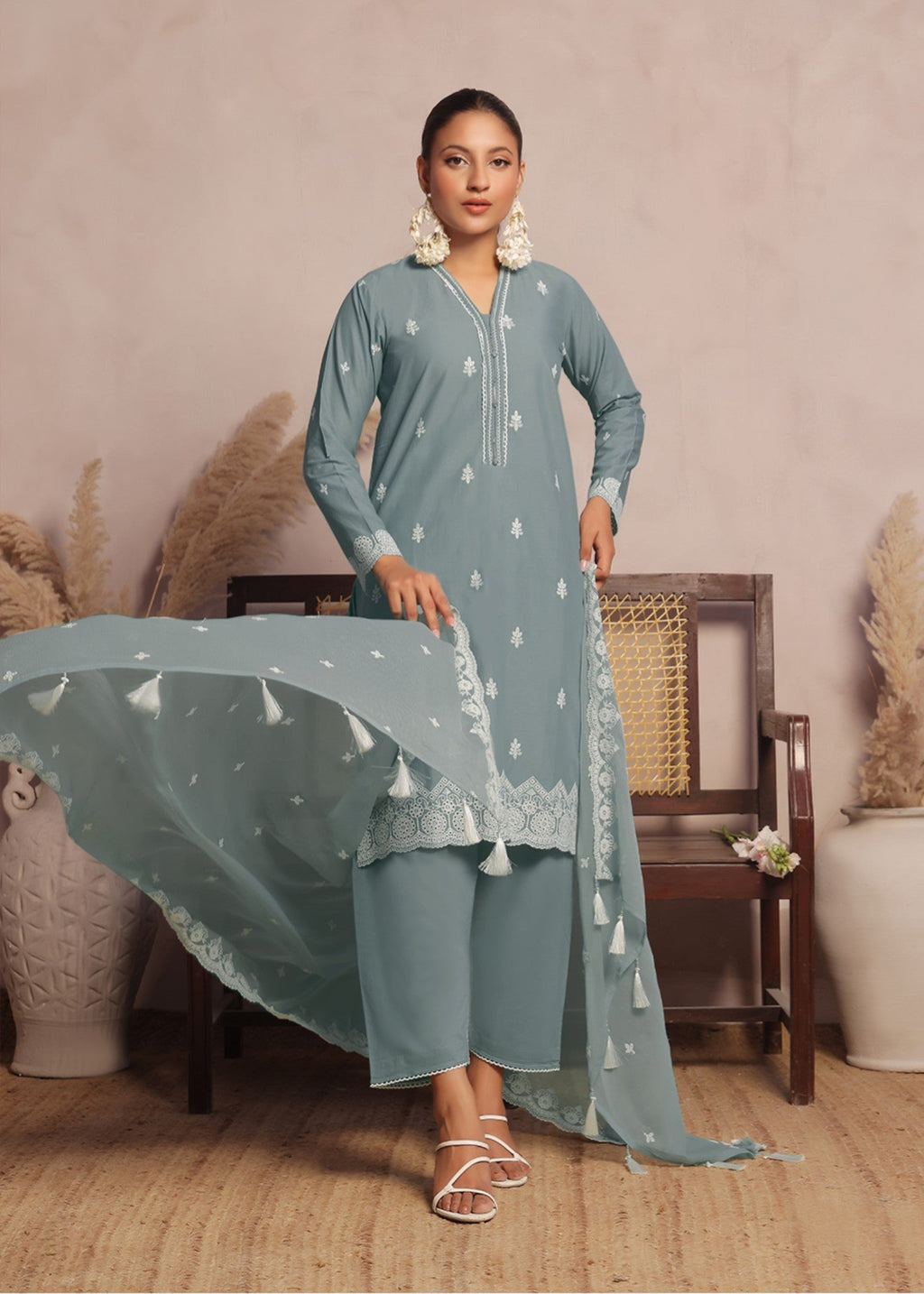 Kumash Textiles Stone Blue Women Stitched Women 3pcs